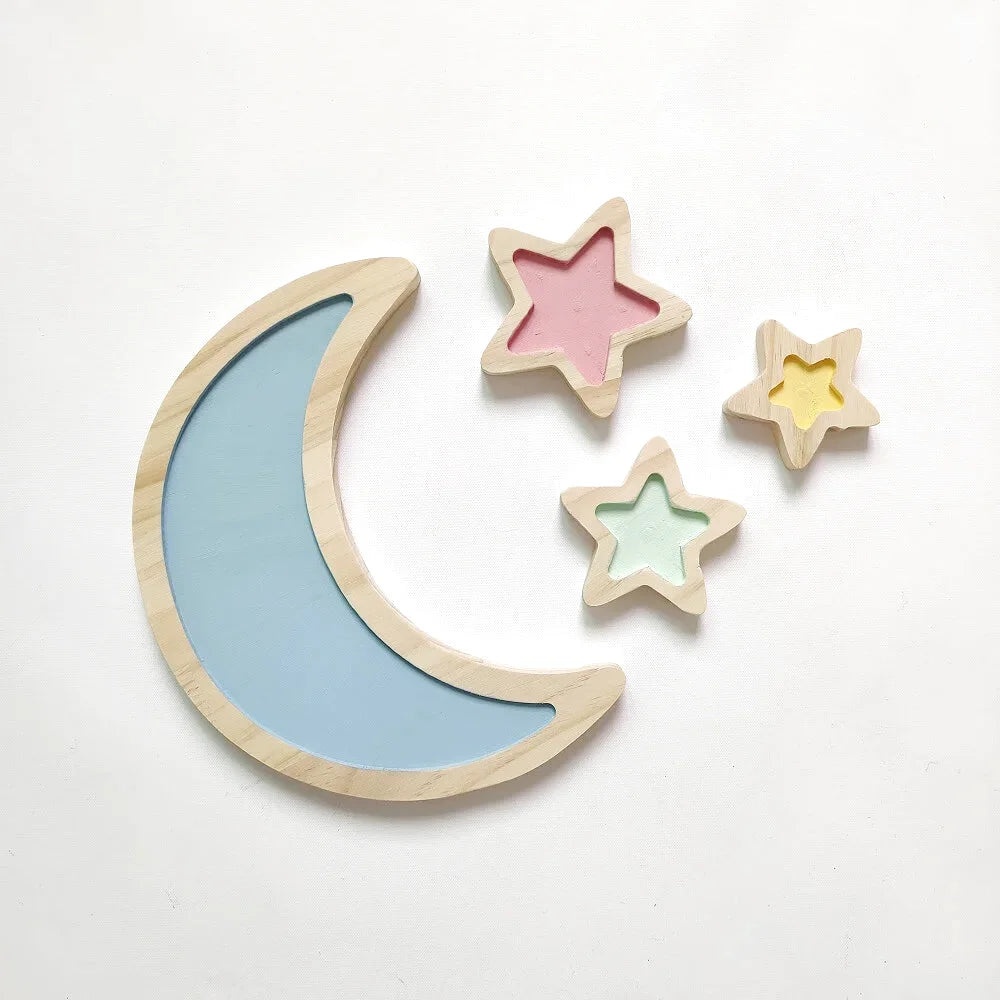 Ensemble de Lune et Étoiles Décoration en Bois - Les Petits Bois