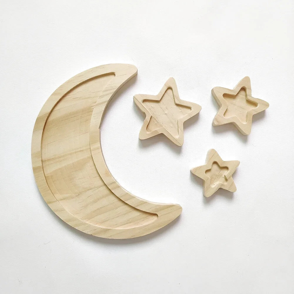 Ensemble de Lune et Étoiles Décoration en Bois - Les Petits Bois