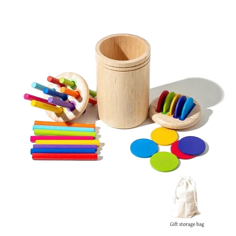 Jeu de Tri  en Bois avec Tiges et Cylindre - Les Petits Bois