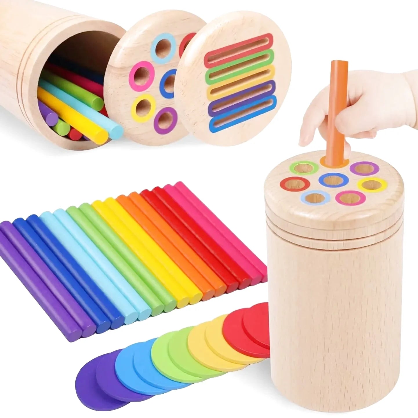 Jeu de Tri  en Bois avec Tiges et Cylindre - Les Petits Bois