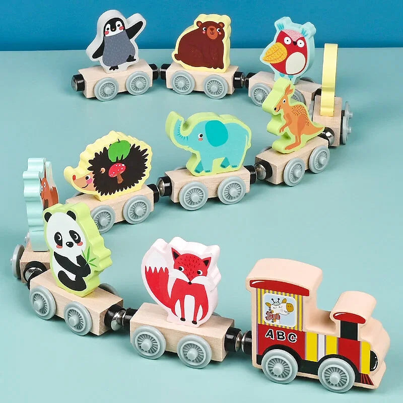 Jouet de train en bois avec motifs fruit et animaux - Les Petits Bois