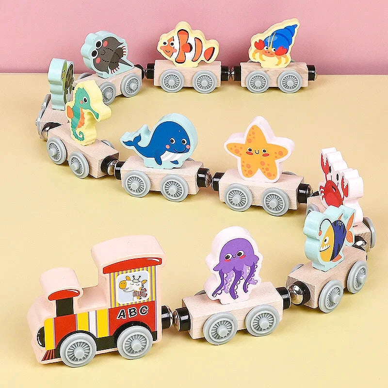 Jouet de train en bois avec motifs fruit et animaux - Les Petits Bois