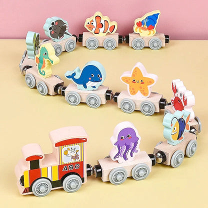 Jouet de train en bois avec motifs fruit et animaux - Les Petits Bois