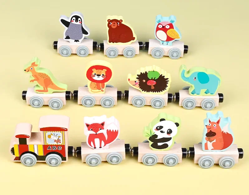 Jouet de train en bois avec motifs fruit et animaux - Les Petits Bois