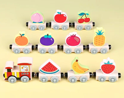 Jouet de train en bois avec motifs fruit et animaux - Les Petits Bois