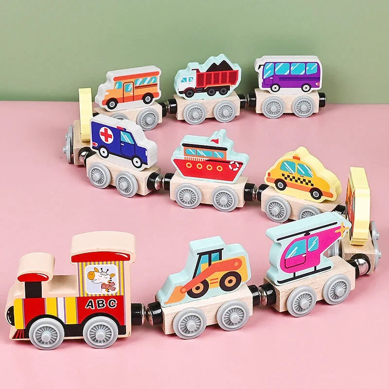 Jouet de train en bois avec motifs fruit et animaux - Les Petits Bois
