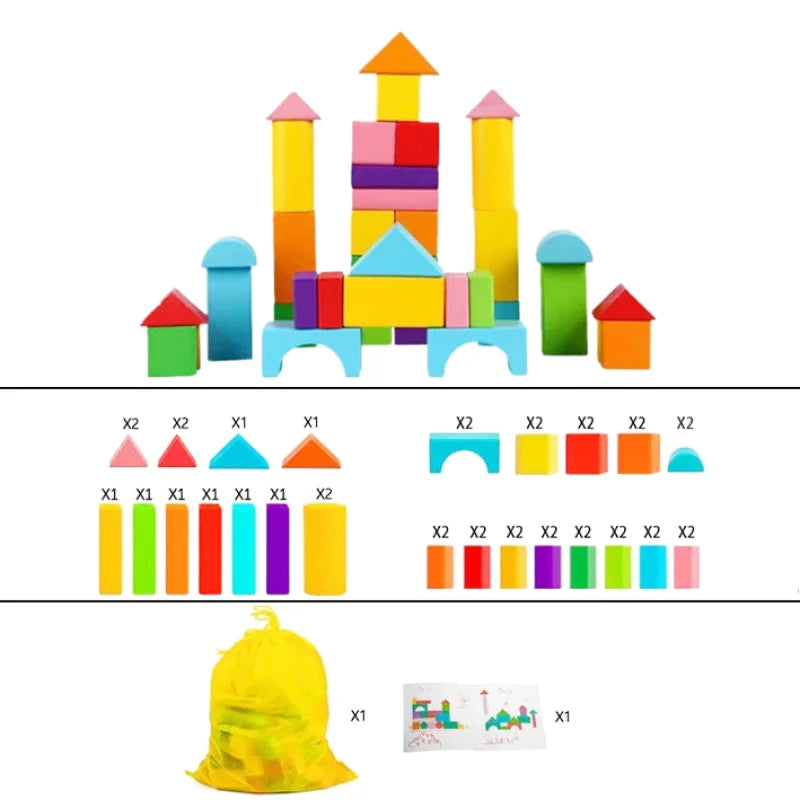Set de Blocs de Construction en Bois Colorés - Les Petits Bois