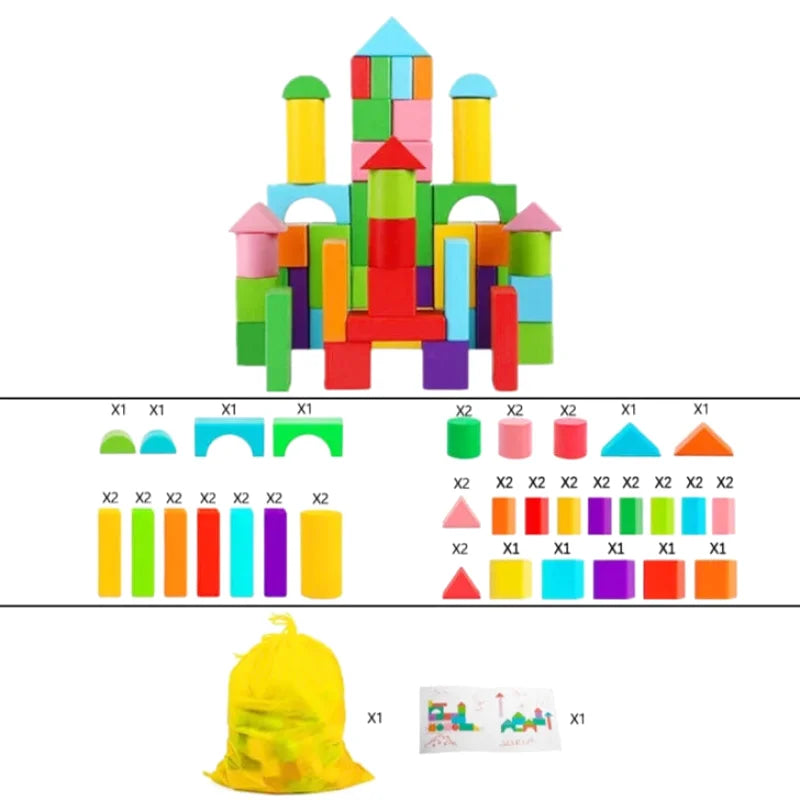 Set de Blocs de Construction en Bois Colorés - Les Petits Bois