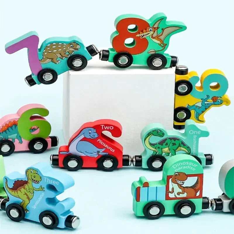 Train éducatif en bois numéroté avec dinosaures - Les Petits Bois