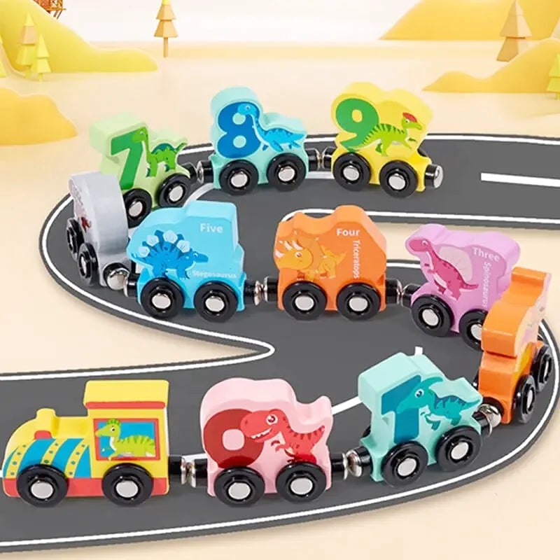 Train éducatif en bois numéroté avec dinosaures - Les Petits Bois