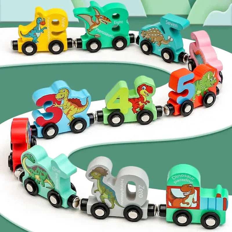 Train éducatif en bois numéroté avec dinosaures - Les Petits Bois